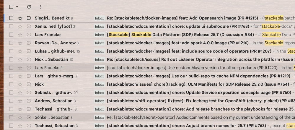 A screenshot of some notifications from my old job that ended up in my personal inbox.