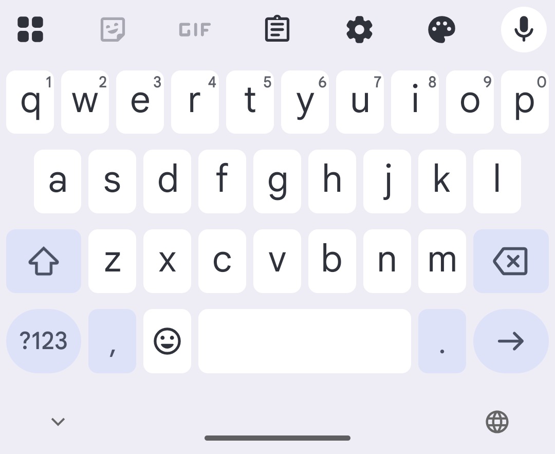 A screenshot of GBoard, Android's default virtual QWERTY keyboard.