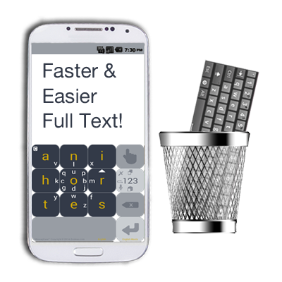 A screenshot of MessagEase, a 3x3 swipe grid as described above. (With an extra column and row for stuff like entering spaces or switching layouts.)